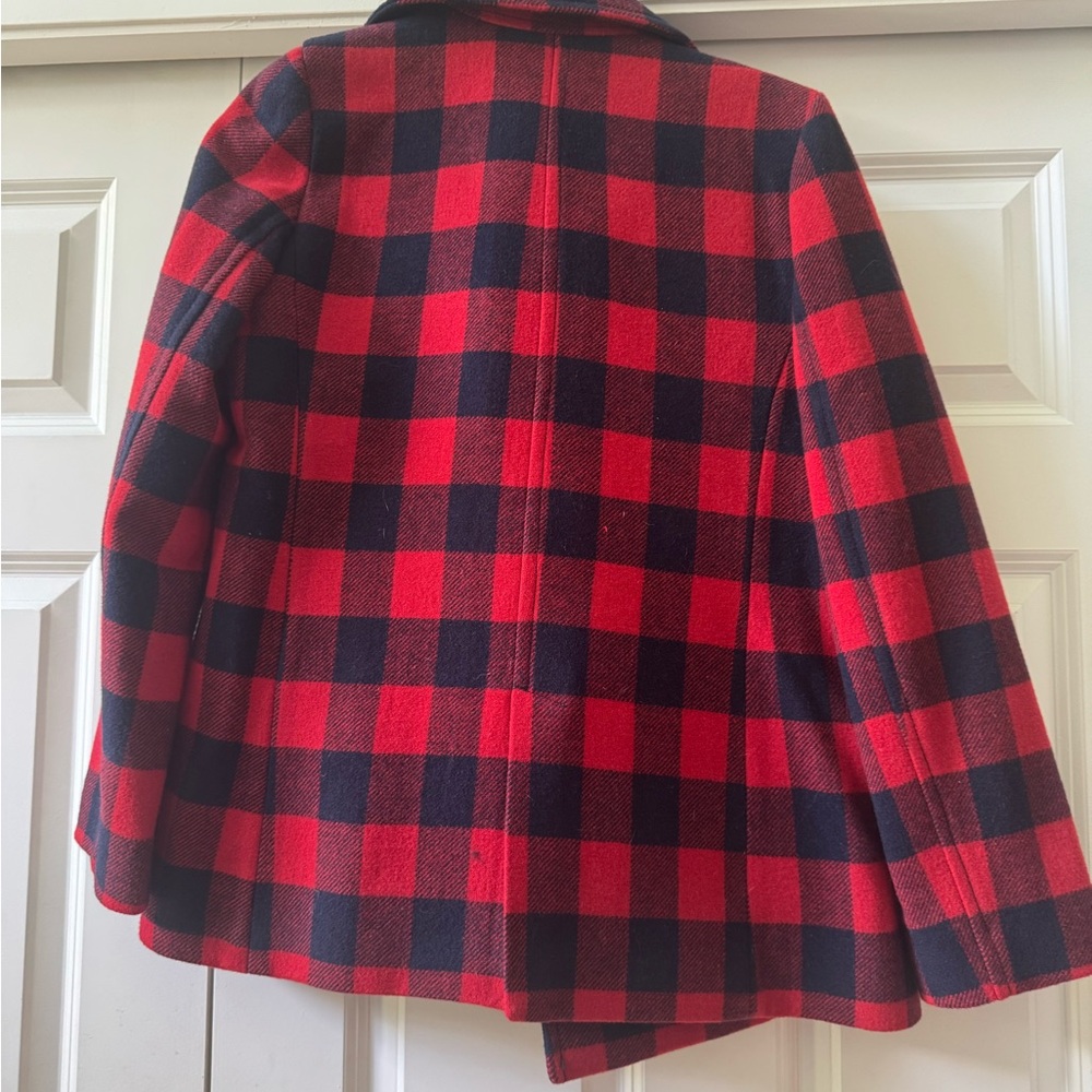 J. Crew Red and Navy Plaid Peacoat - Picture 2 of 3
